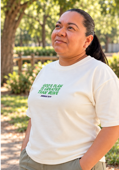 God's Plan Is Greater Than Mine -Embroidered T-Shirt